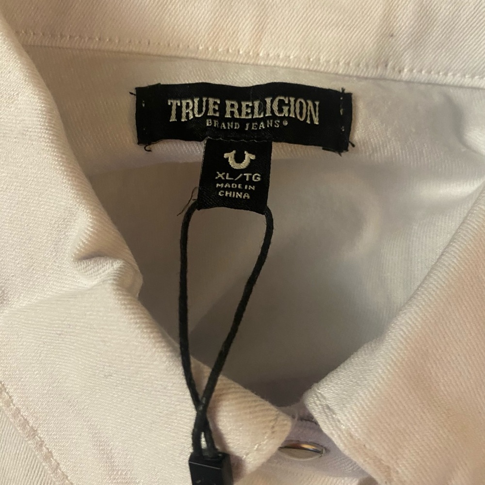 True Religion Western White Shirt Jacket W/Pearl Snaps Denim Stretch Size XL - Picture 7 of 9